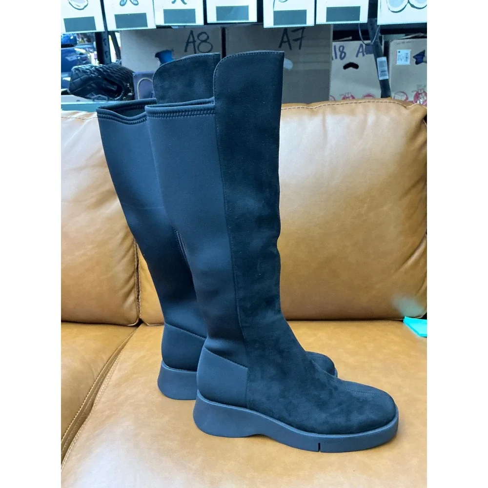 Aerosoles Flavia Tall Boots Womens 6.5 Black Excellent Faux Suede Wedge Platform